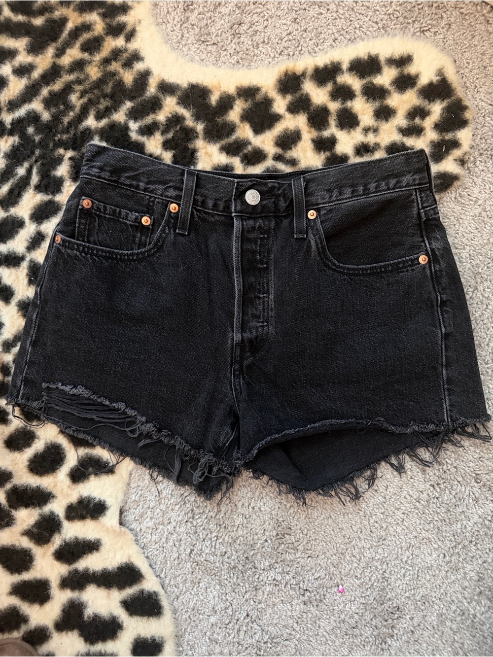 Levi's Black Cutoff Denim Shorts with Frayed Hem